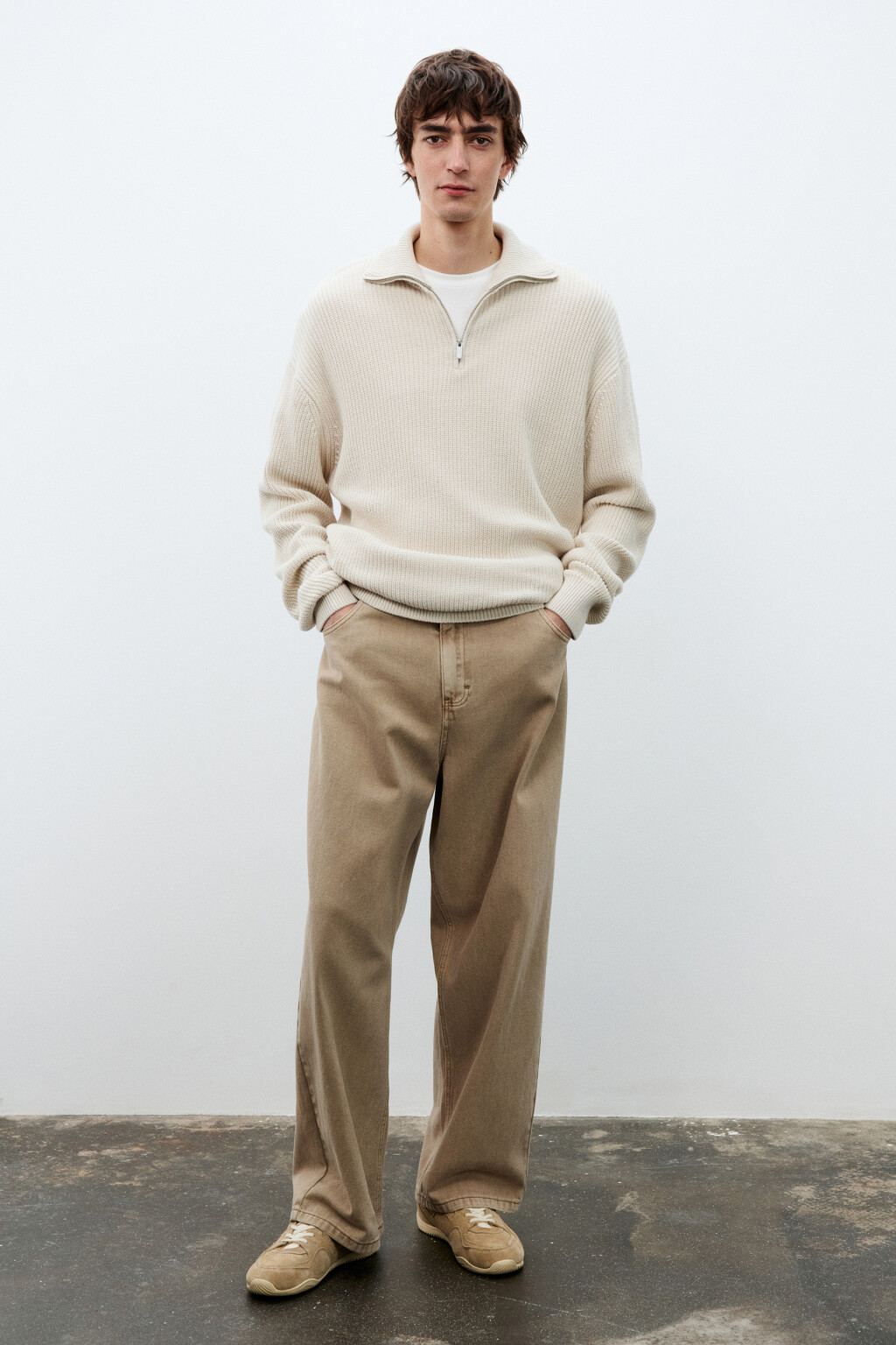 Свитер с воротником на молнии - цвет бежевый - 5