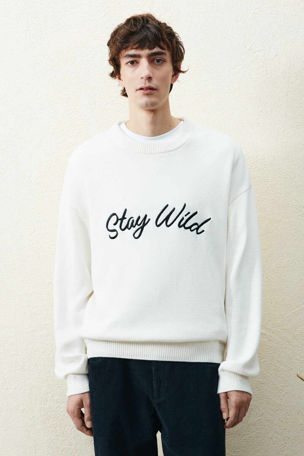 Джемпер вязаный с надписью - цвет белый - 3