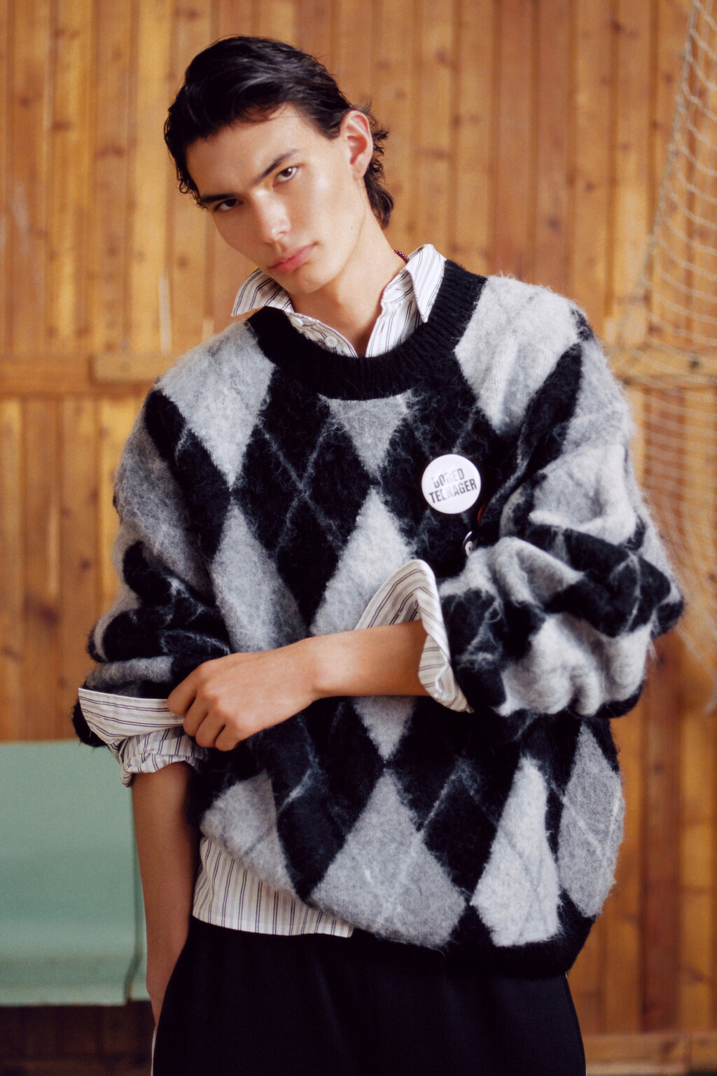 Джемпер вязаный с принтом аргайл - цвет черный - 8