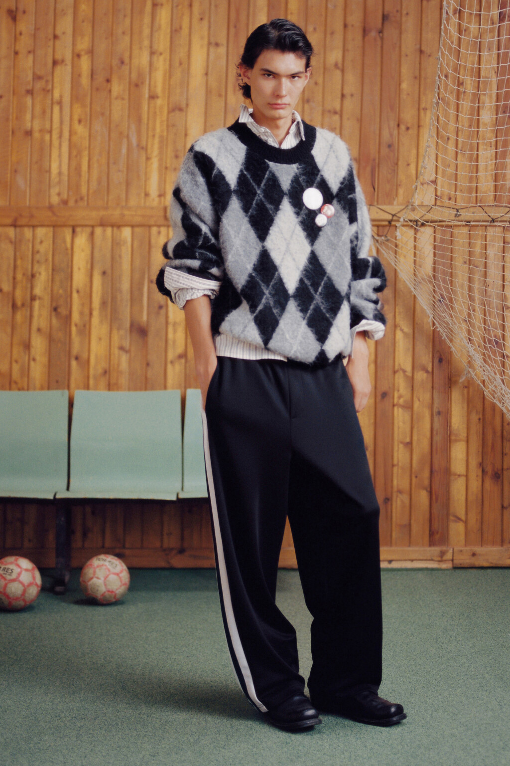 Джемпер вязаный с принтом аргайл - цвет черный - 9