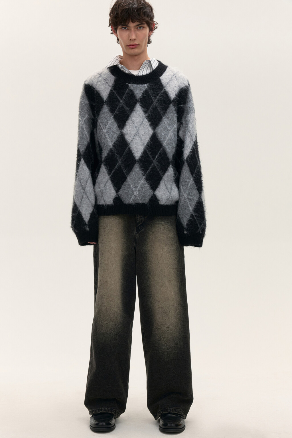 Джемпер вязаный с принтом аргайл - цвет черный - 2