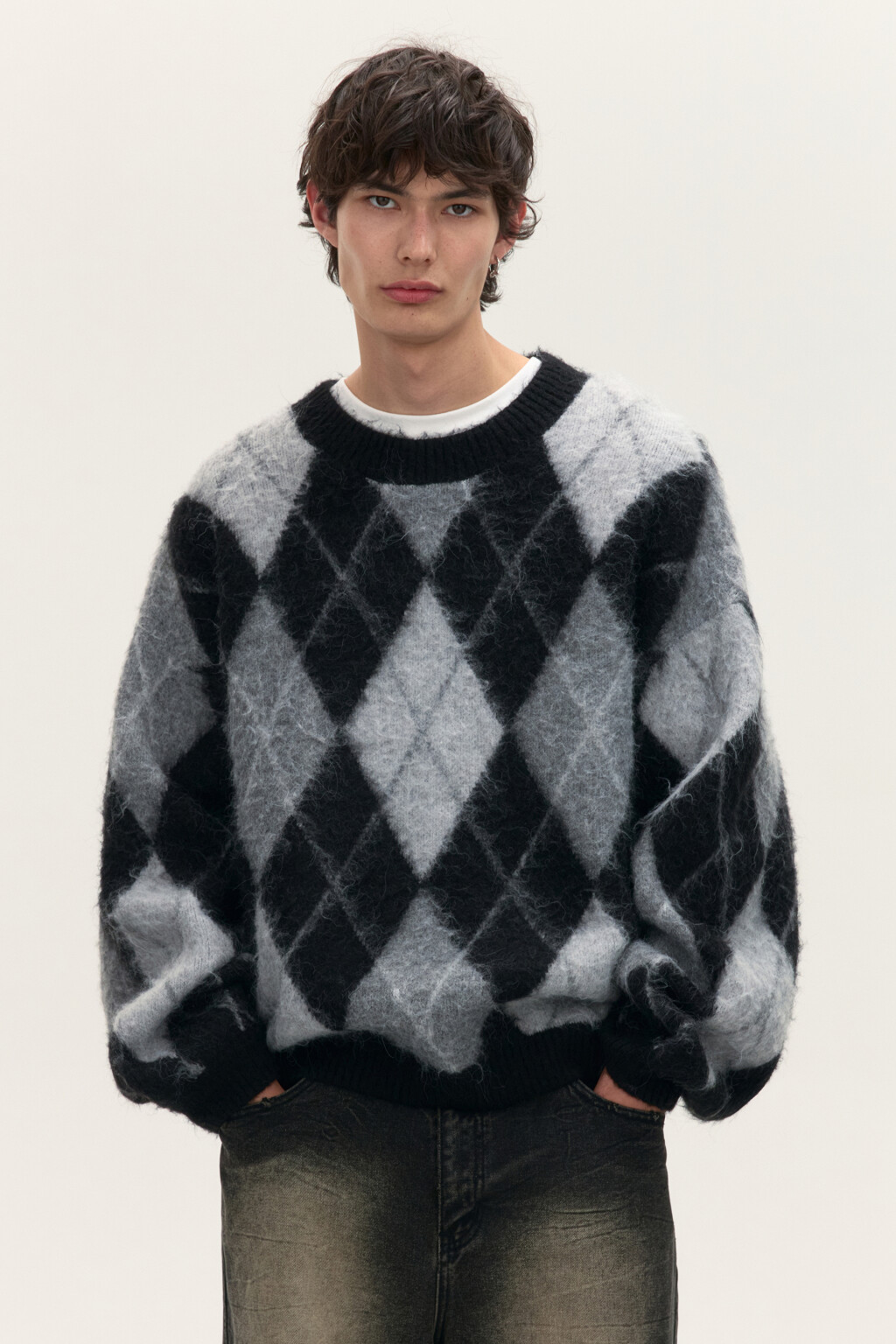 Джемпер вязаный с принтом аргайл - цвет черный - 3