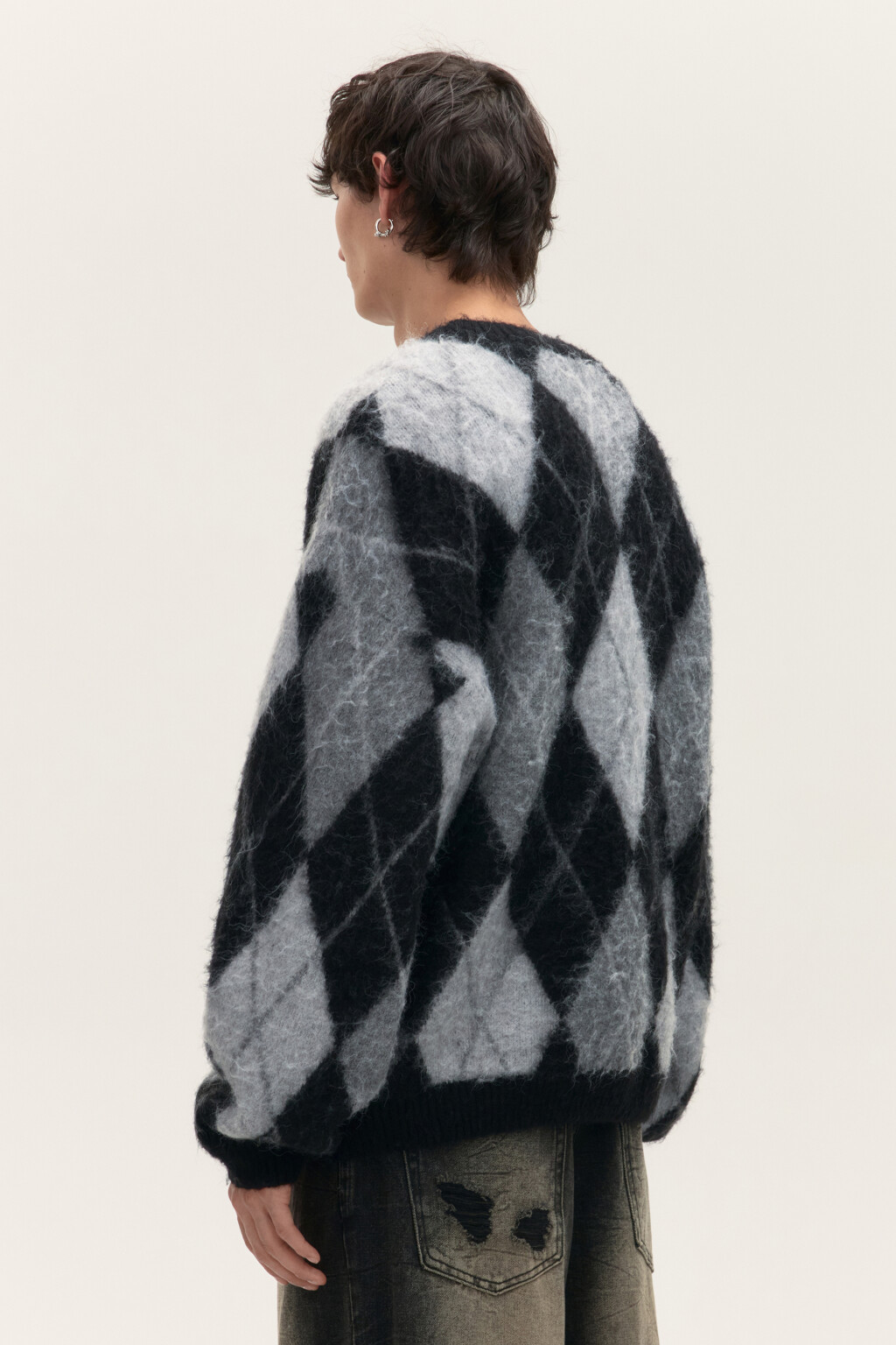 Джемпер вязаный с принтом аргайл - цвет черный - 4