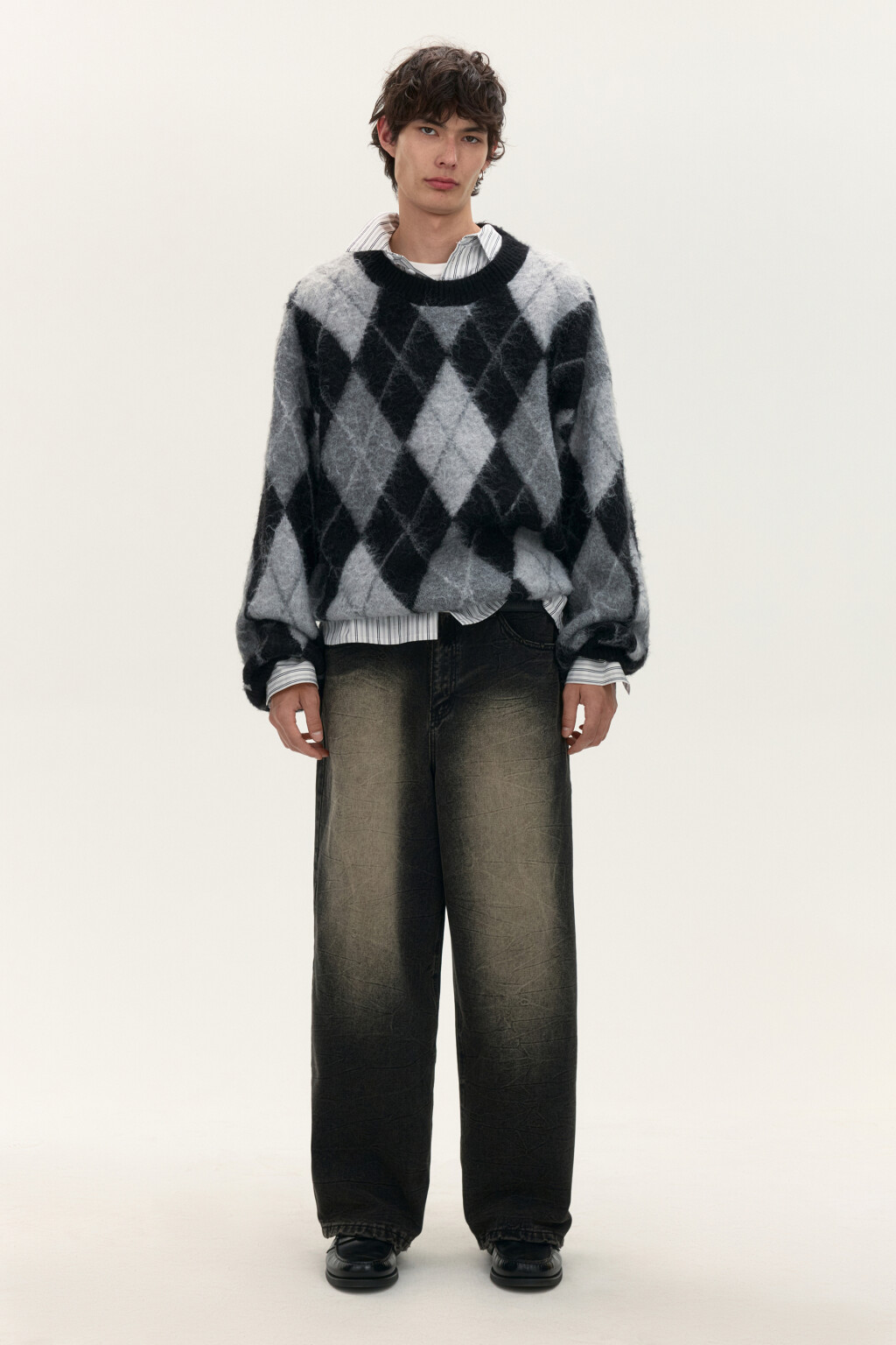 Джемпер вязаный с принтом аргайл - цвет черный - 5