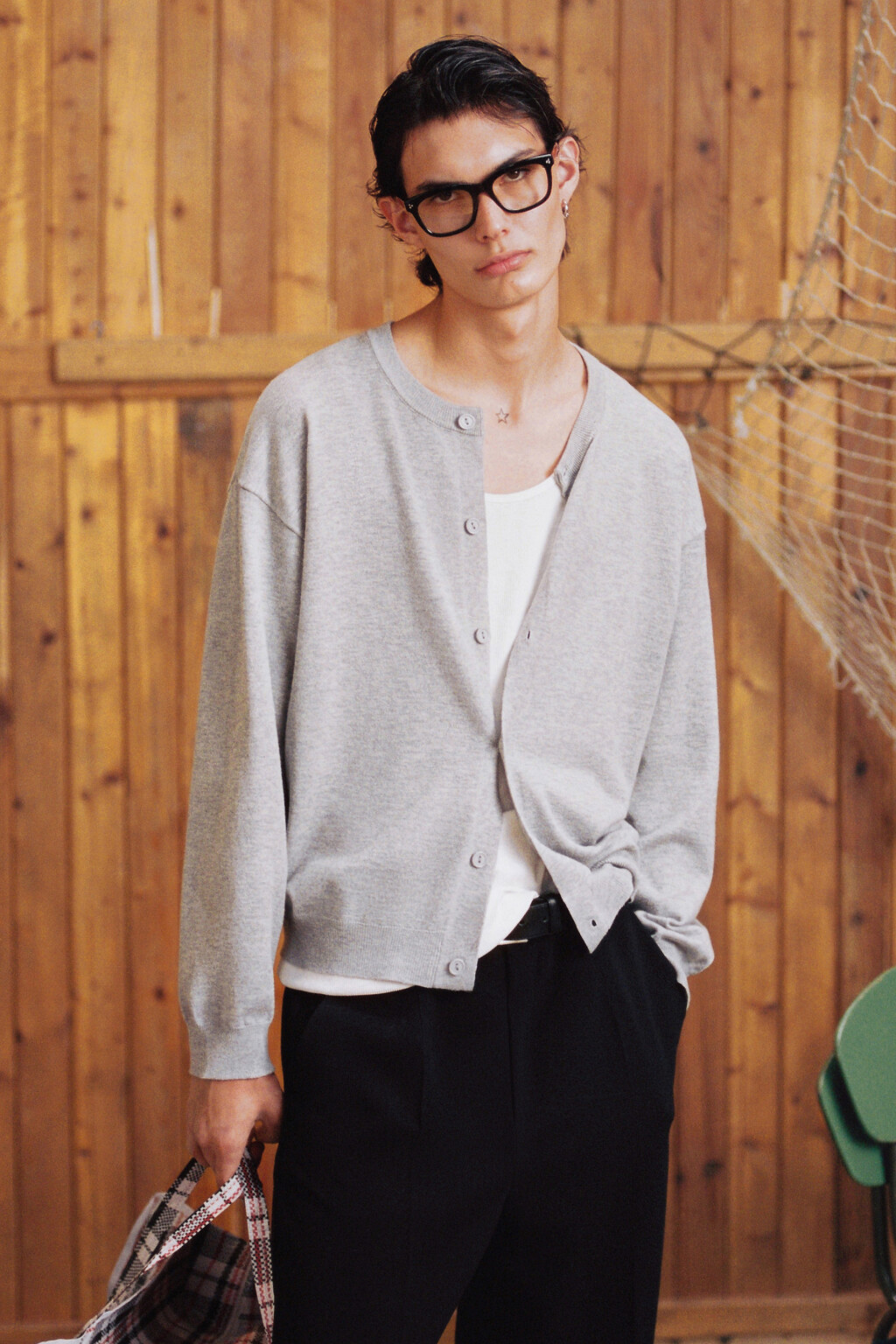 Кардиган трикотажный на пуговицах - цвет серый - 9