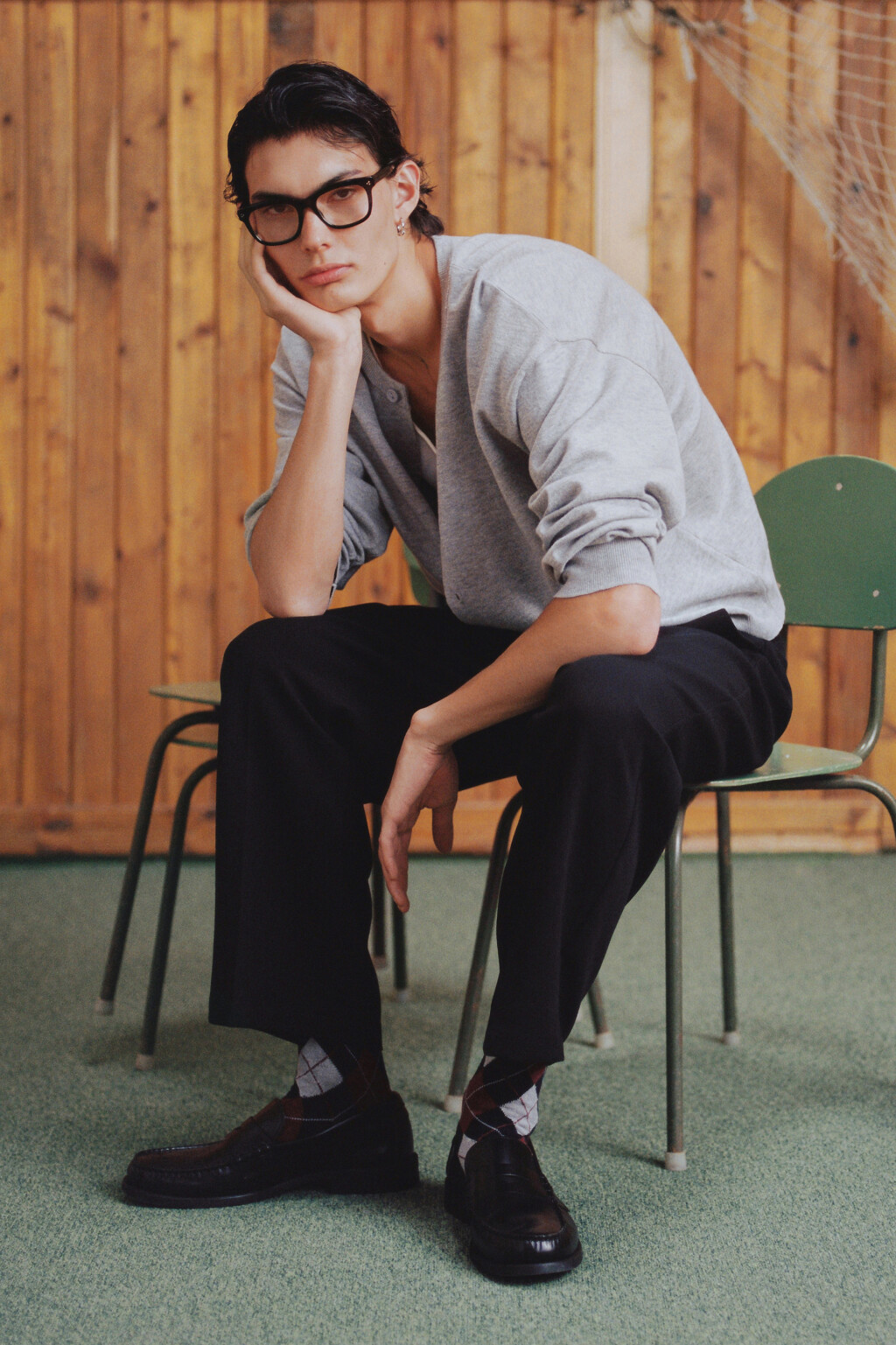 Кардиган трикотажный на пуговицах - цвет серый - 8