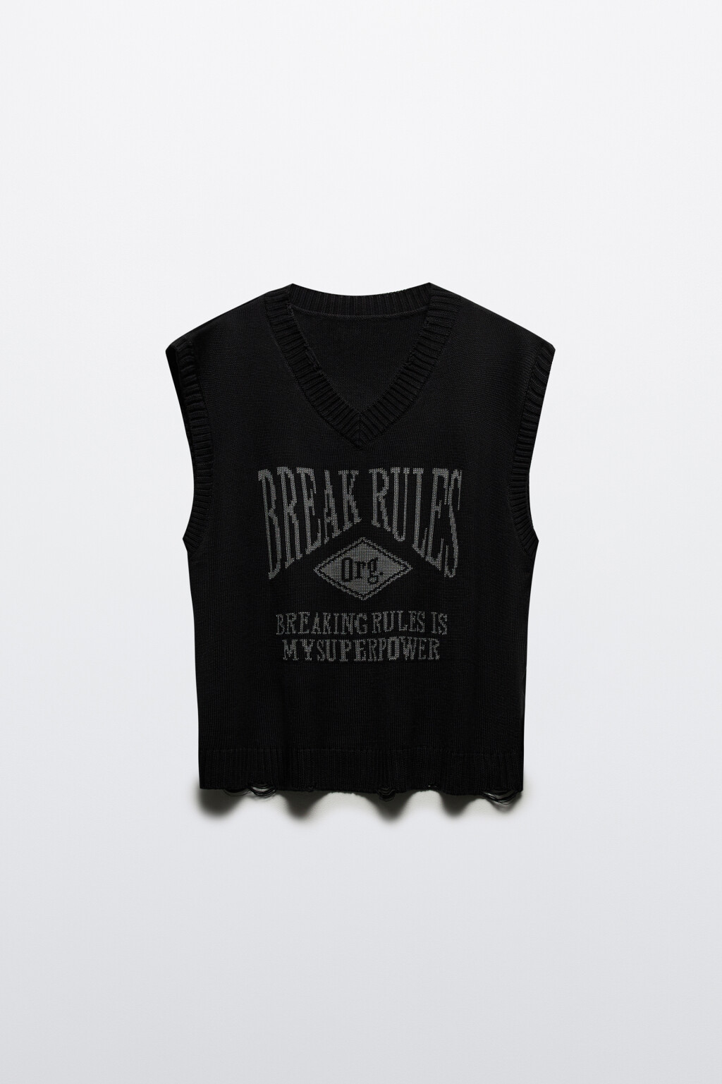 Жилет вязаный рваный с принтом - цвет черный - 9