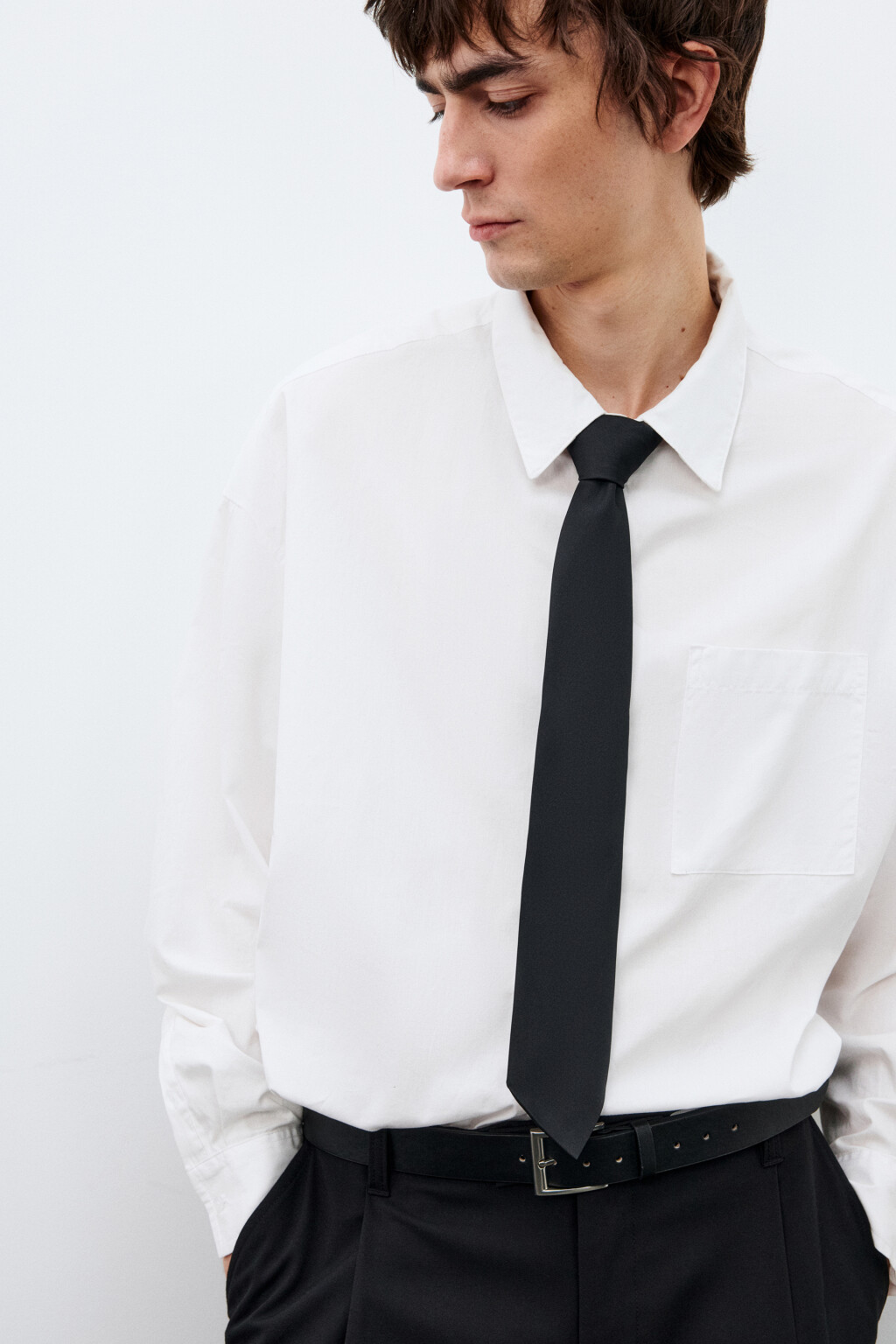 Галстук классический без узла - цвет черный - 1