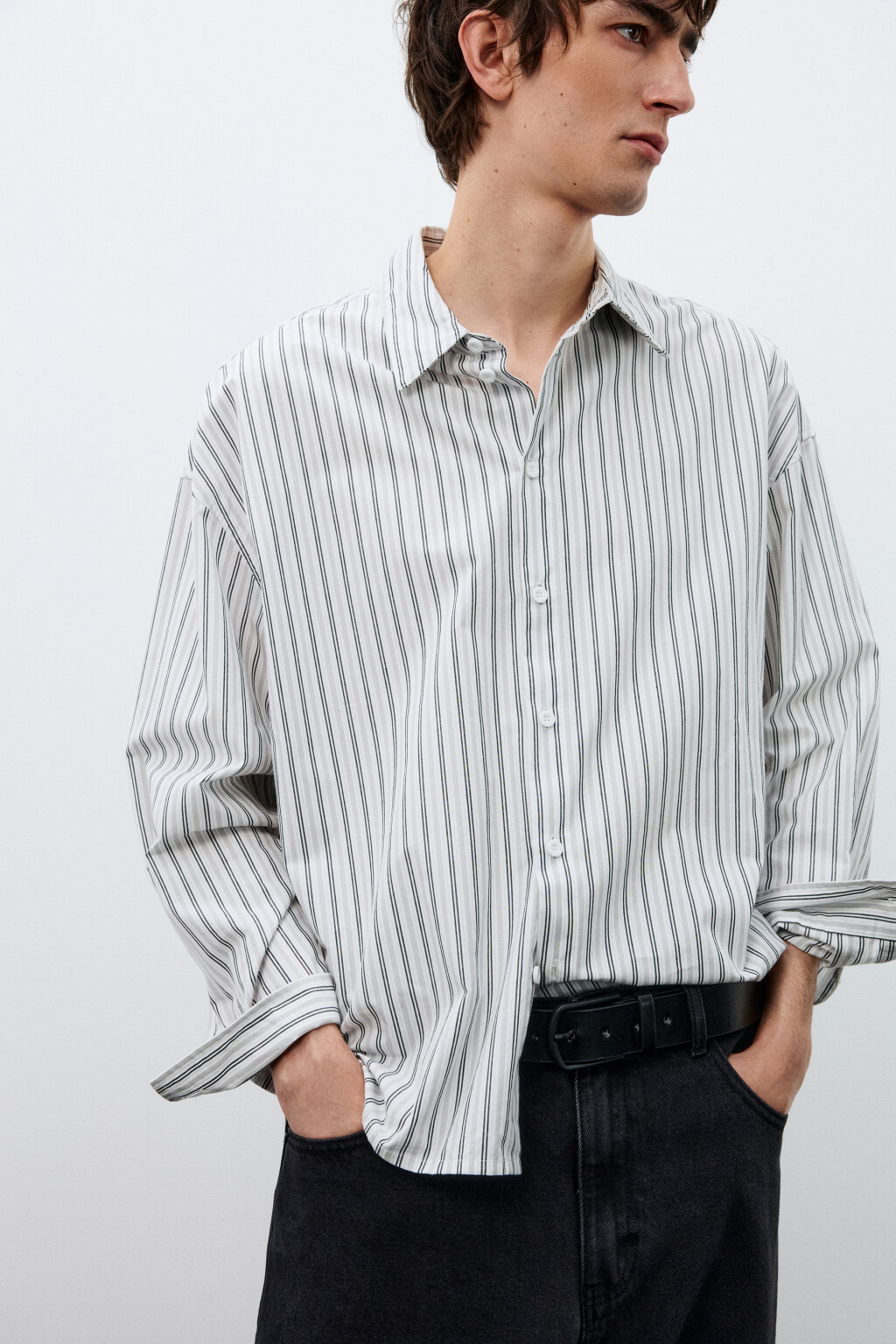 Ремень широкий классический - цвет черный - 2