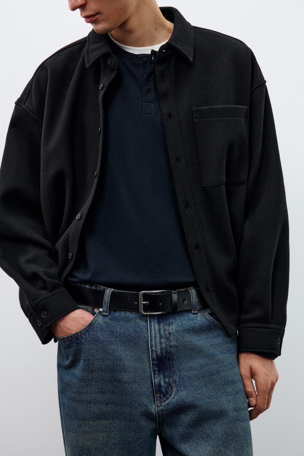 Ремень широкий с квадратной пряжкой - цвет черный - 1