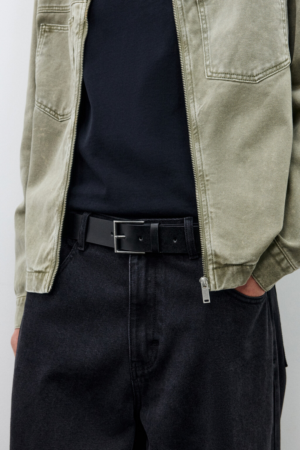 Ремень с квадратной пряжкой - цвет черный - 1