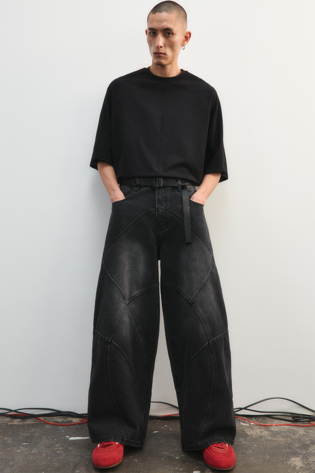 Ремень текстильный с пряжкой - цвет черный - 1