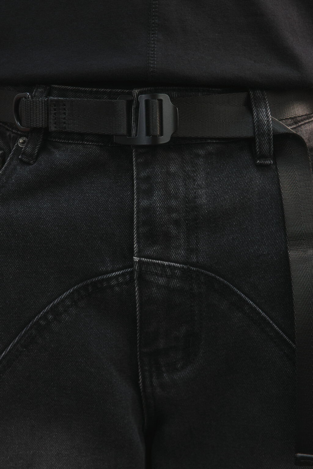 Ремень текстильный с пряжкой - цвет черный - 2