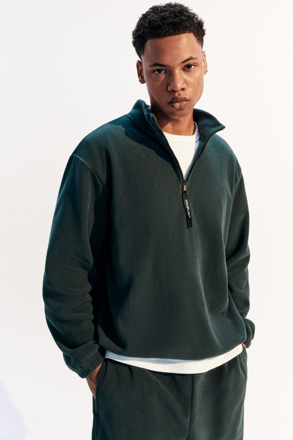 Толстовка half zip из флиса - цвет зеленый - 1