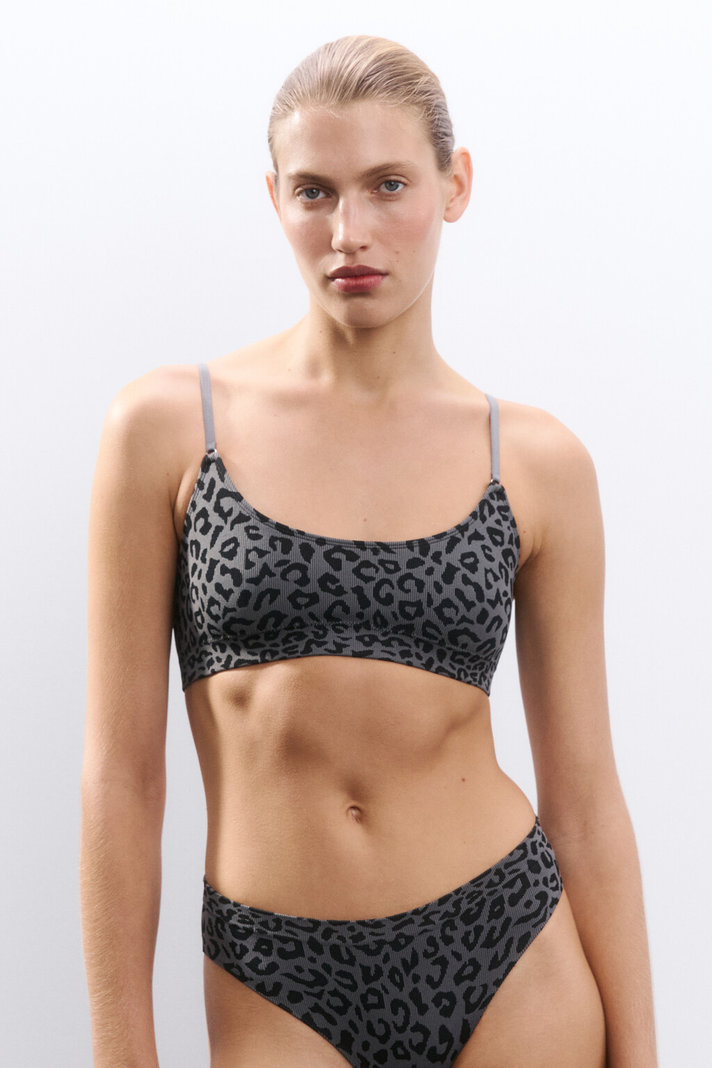Бюстгальтер-топ с леопардовым принтом - цвет серый - 2