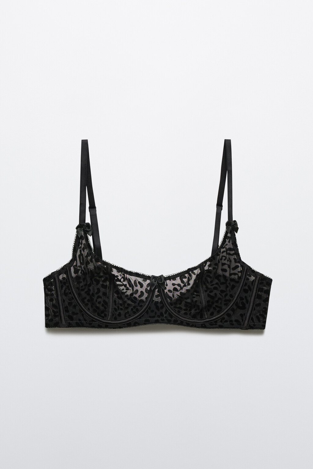 Бюстгальтер-бра сетчатый с бантиками - цвет черный - 5