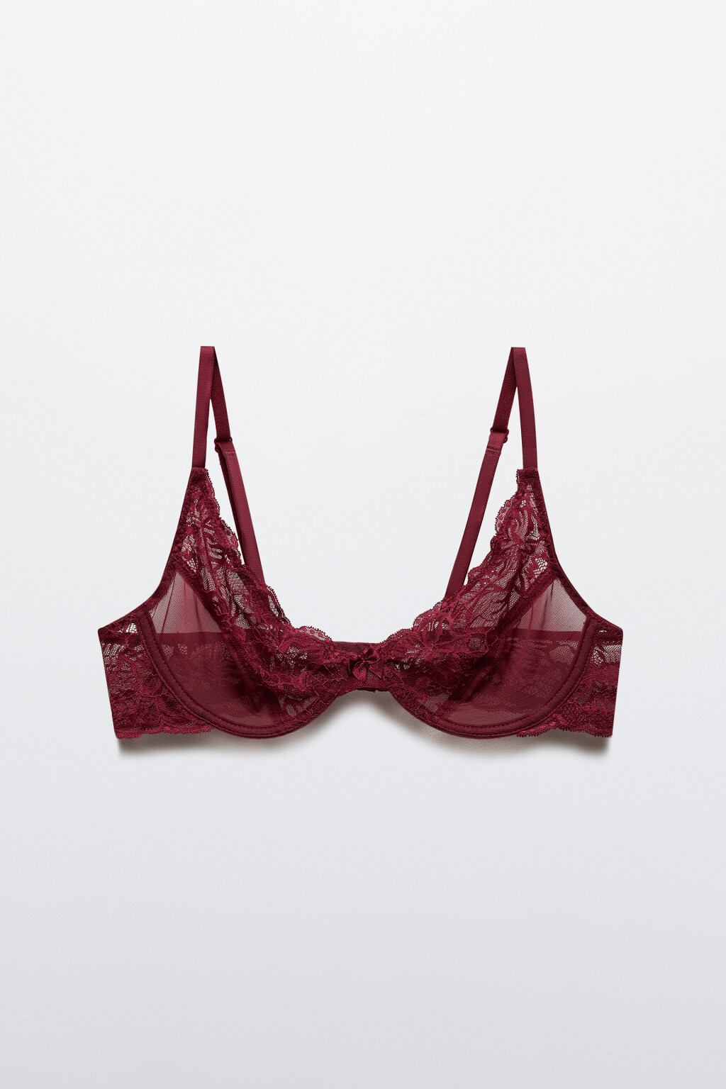 Бюстгальтер-бра с цветочным кружевом - цвет бордовый - 6