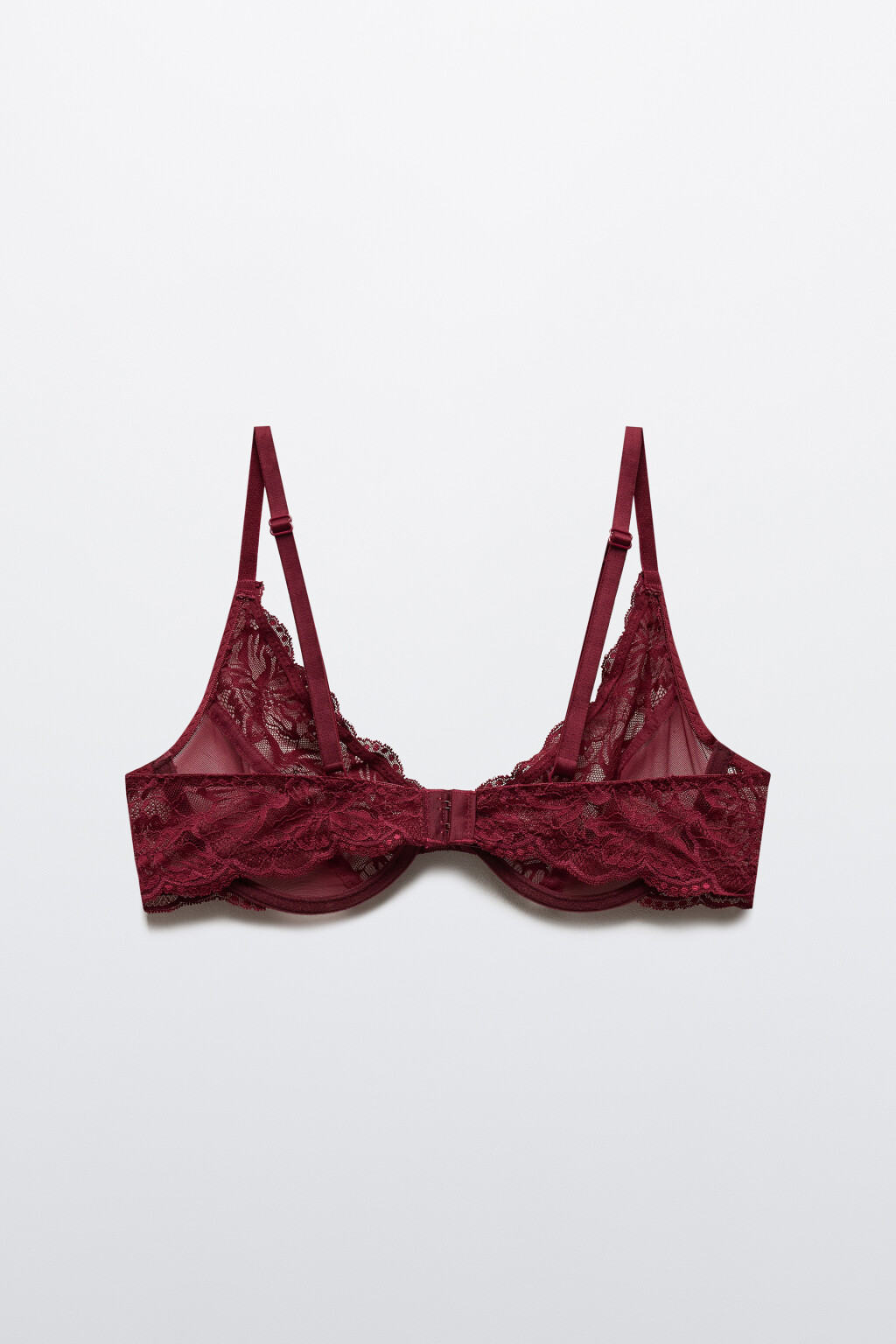 Бюстгальтер-бра с цветочным кружевом - цвет бордовый - 7