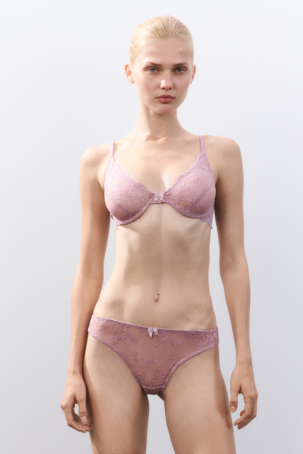 Бюстгальтер-бра с цветочным кружевом - цвет розовый - 4