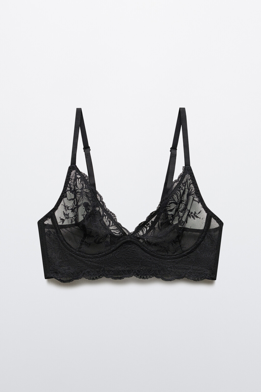Бюстгальтер-бра с цветочным кружевом - цвет черный - 6