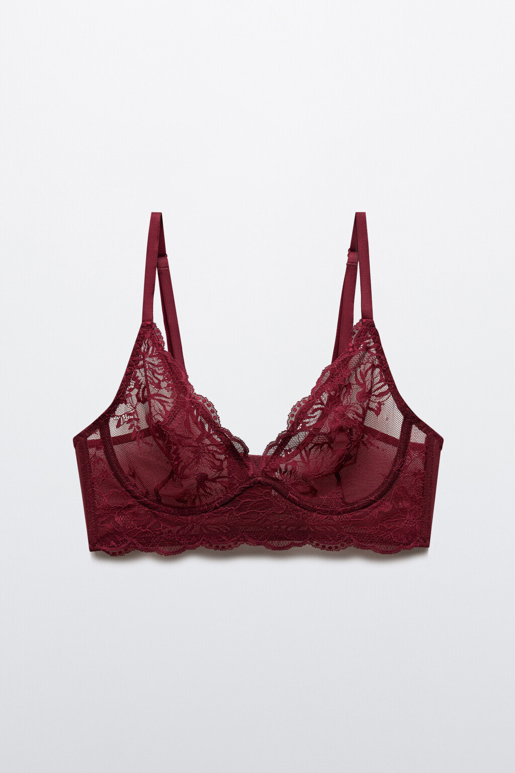 Бюстгальтер-бра с цветочным кружевом - цвет бордовый - 5