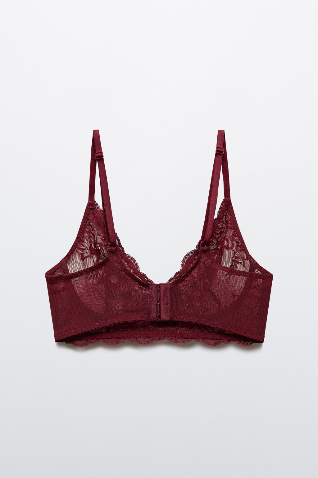 Бюстгальтер-бра с цветочным кружевом - цвет бордовый - 6