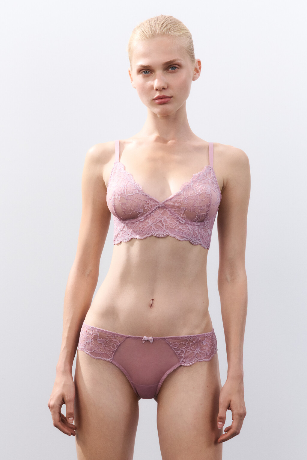 Бюстгальтер-бра с цветочным кружевом - цвет розовый - 4