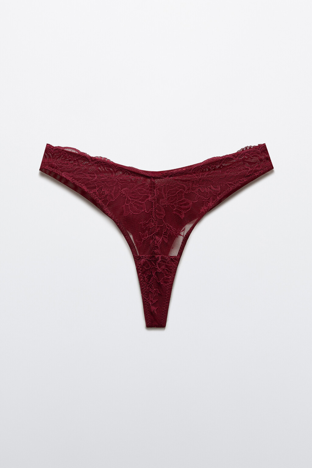 Трусы-стринги с цветочным кружевом - цвет бордовый - 5