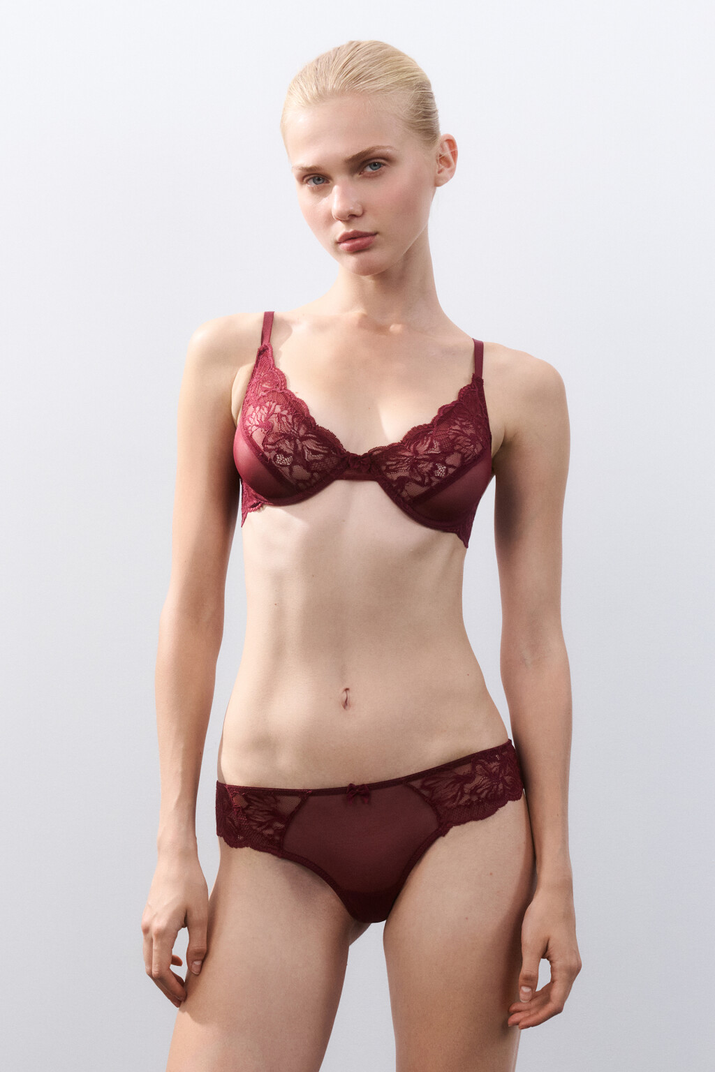 Трусы-слипы с цветочным кружевом - цвет бордовый - 4