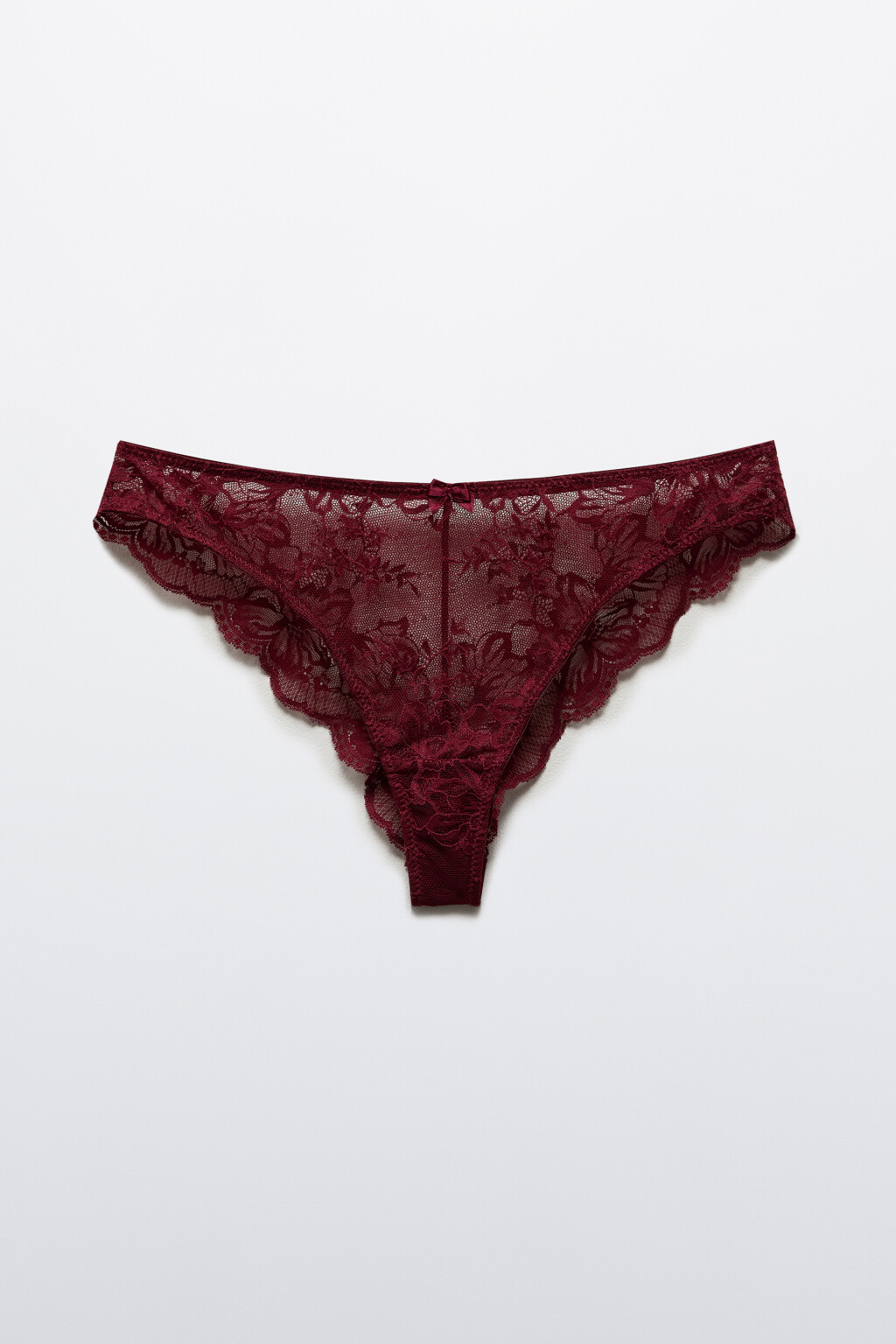 Трусы-бразильяна с цветочным кружевом - цвет бордовый - 5