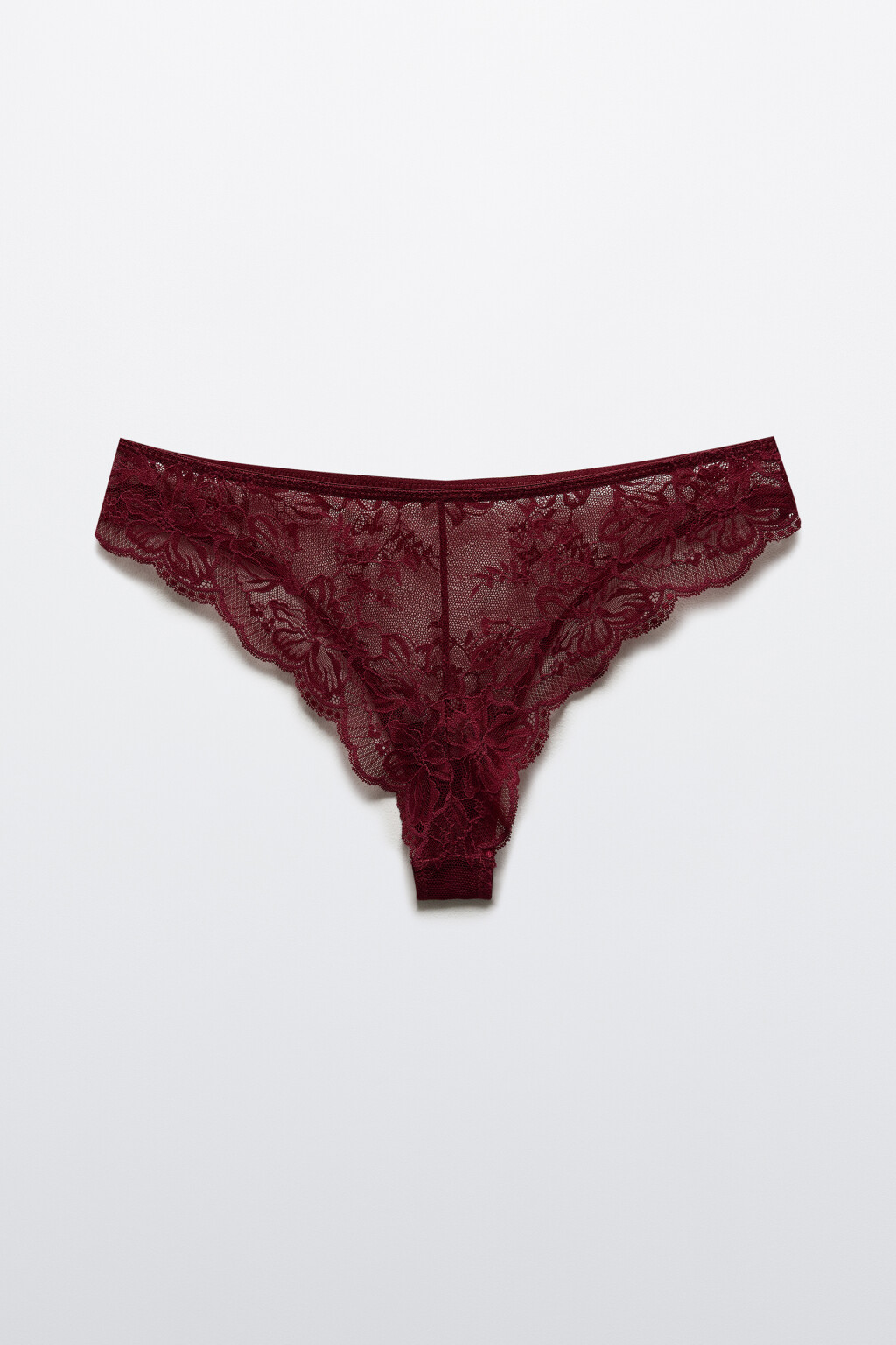 Трусы-бразильяна с цветочным кружевом - цвет бордовый - 6