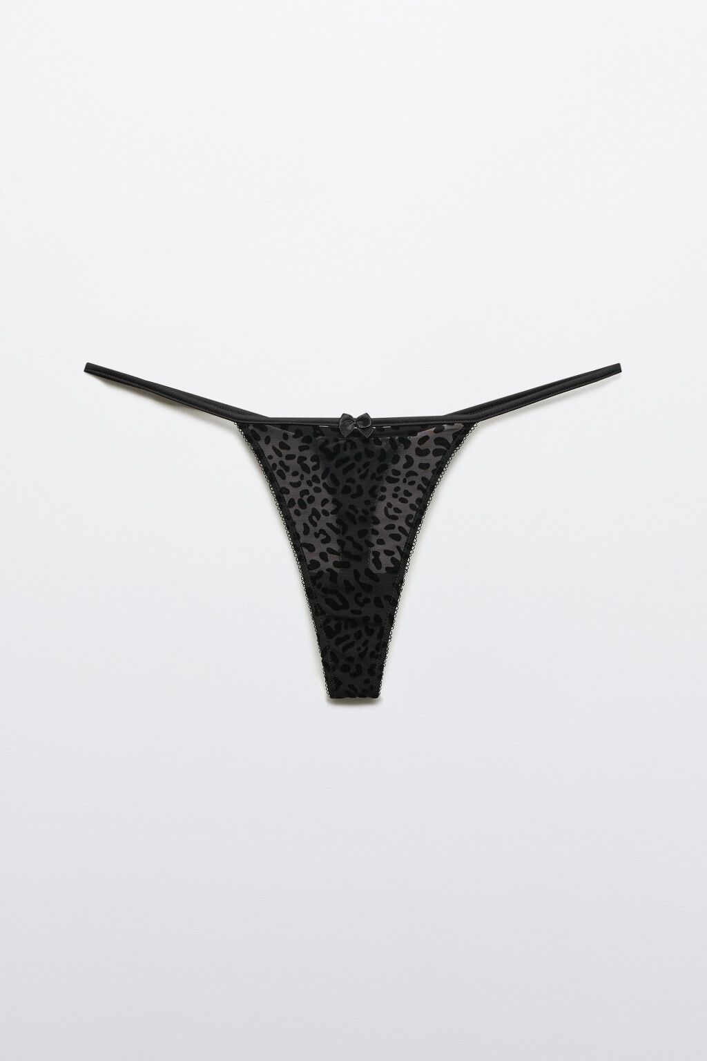 Трусы-стринги сетчатые с бантиком - цвет черный - 6