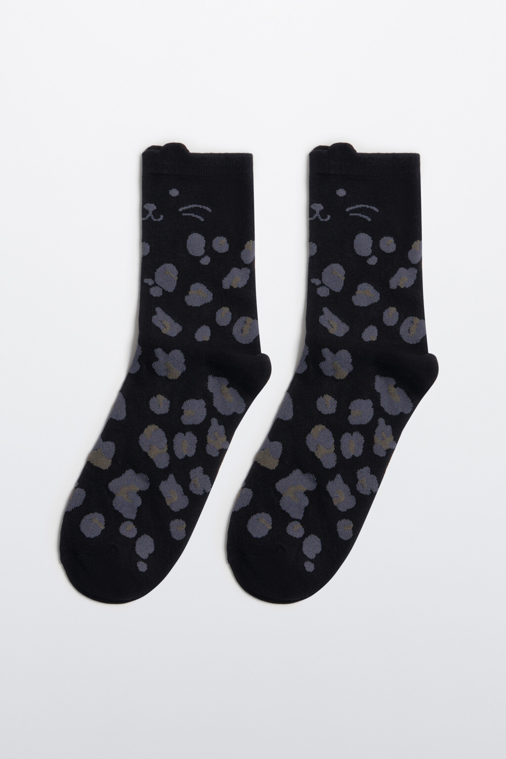 Носки высокие с котиками - цвет черный - 1