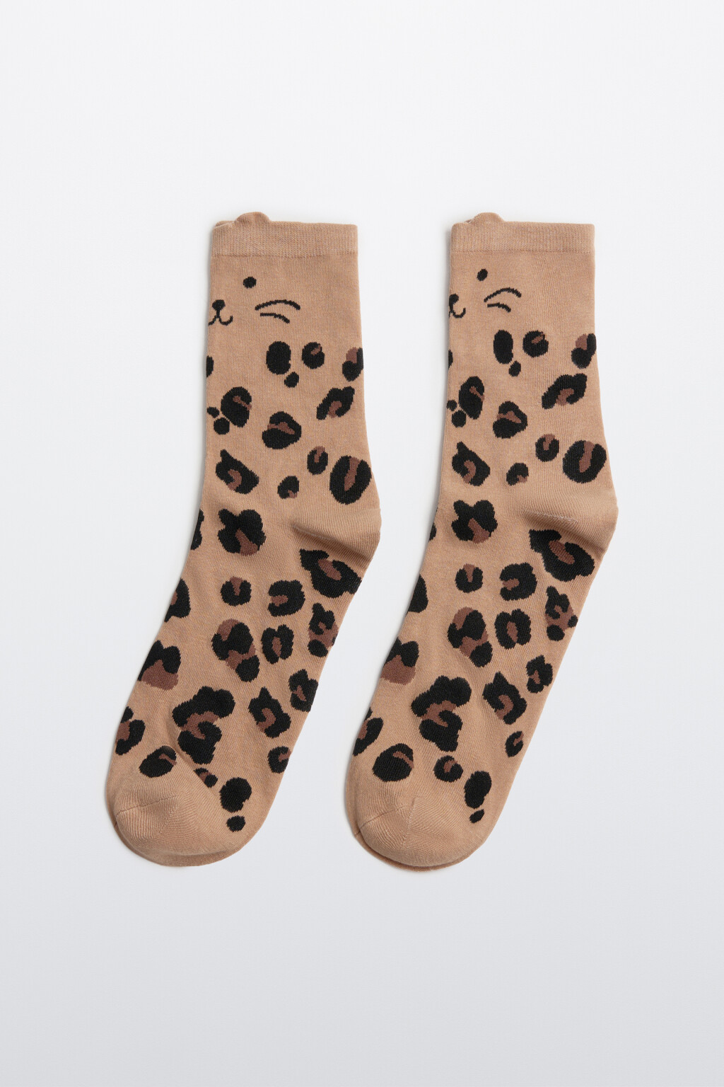 Носки высокие с котиками - цвет бежевый - 1