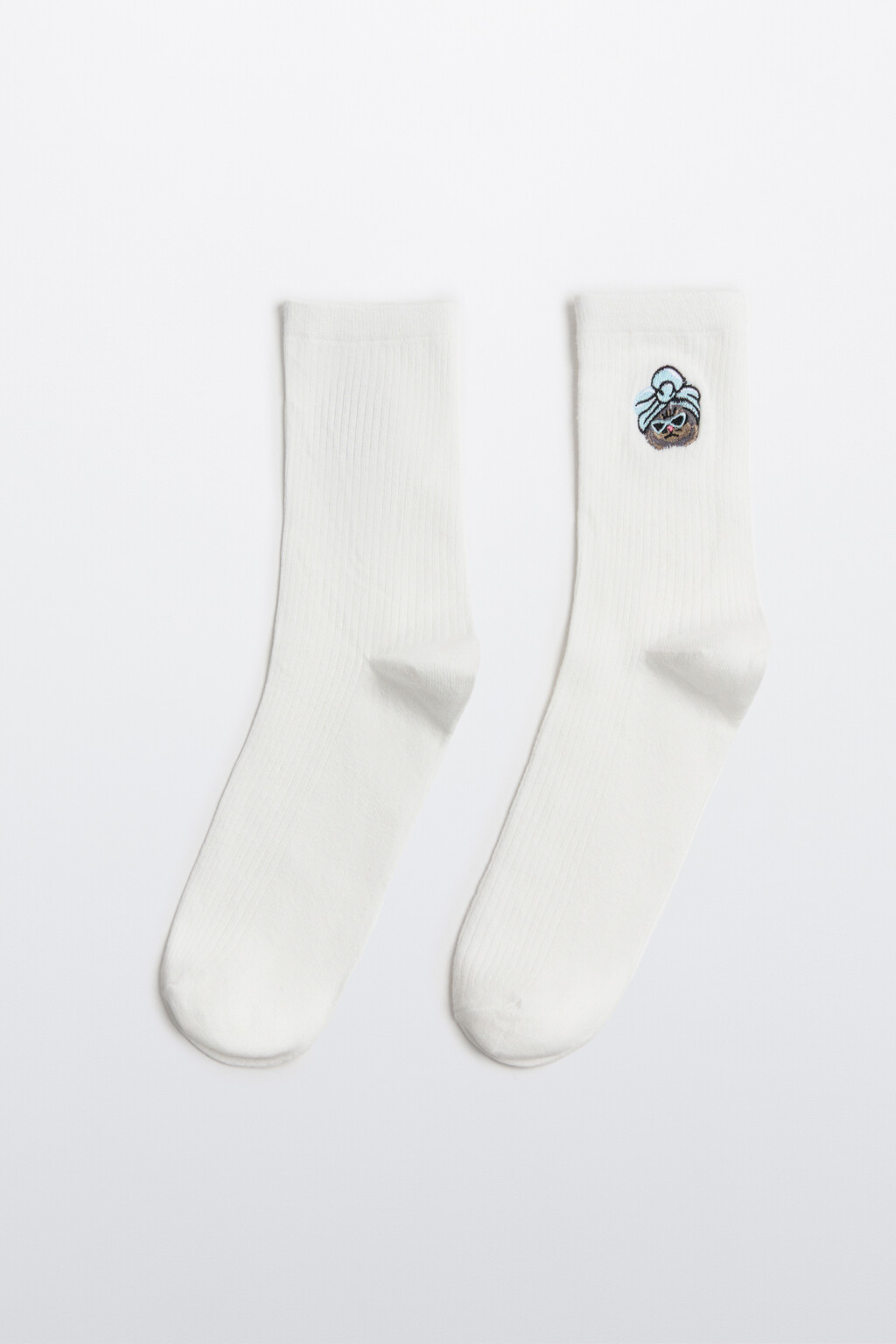 Носки с вышитыми котиками - цвет ванильный - 1