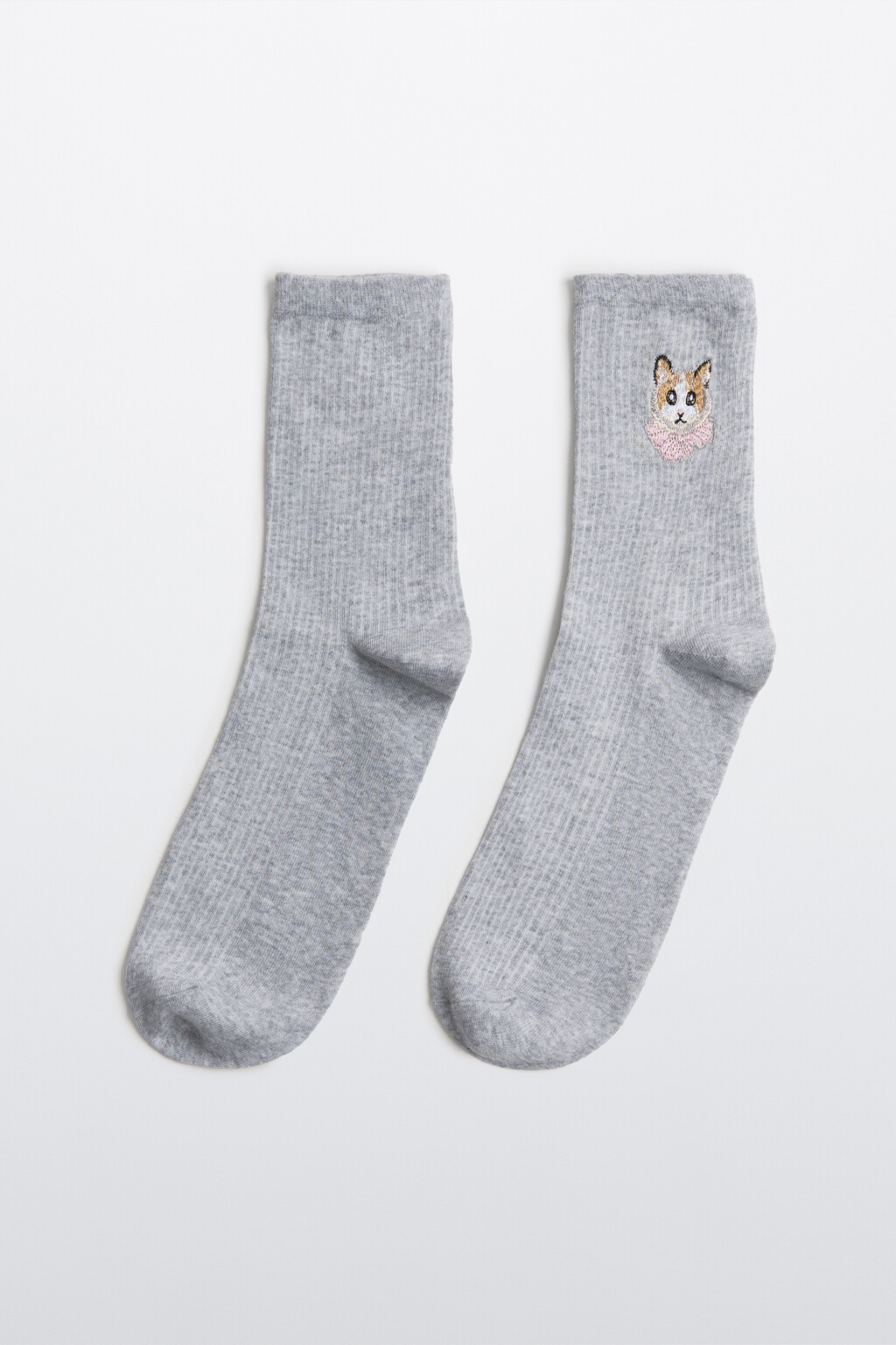 Носки с вышитыми котиками - цвет серый - 1