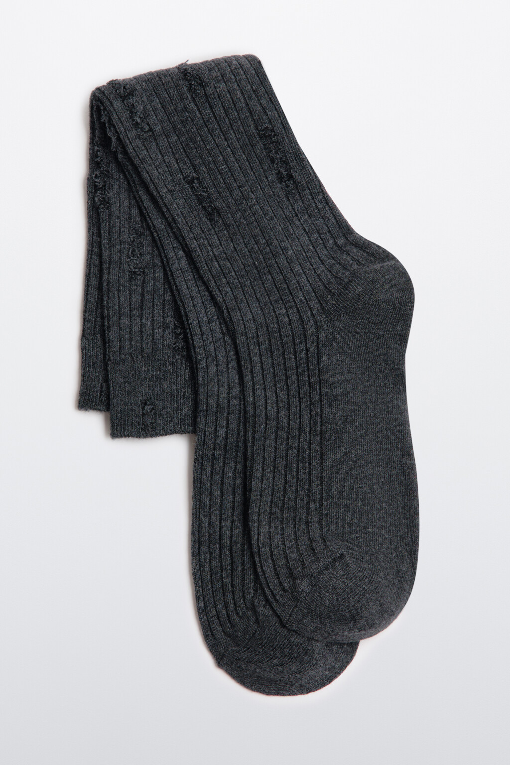 Гольфы рваные в рубчик - цвет серый - 1