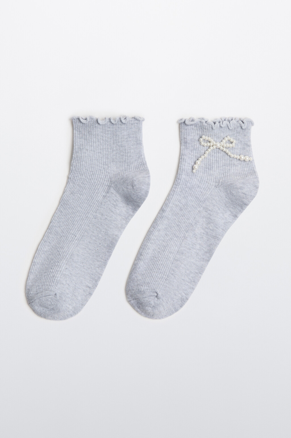Носки с оборками и бантами из бусин - цвет серый - 1
