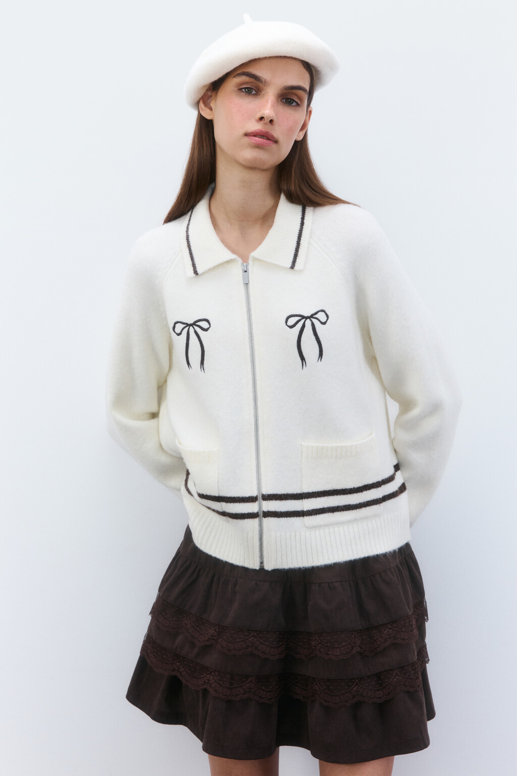 Берет круглый шерстяной - цвет молочный - 2