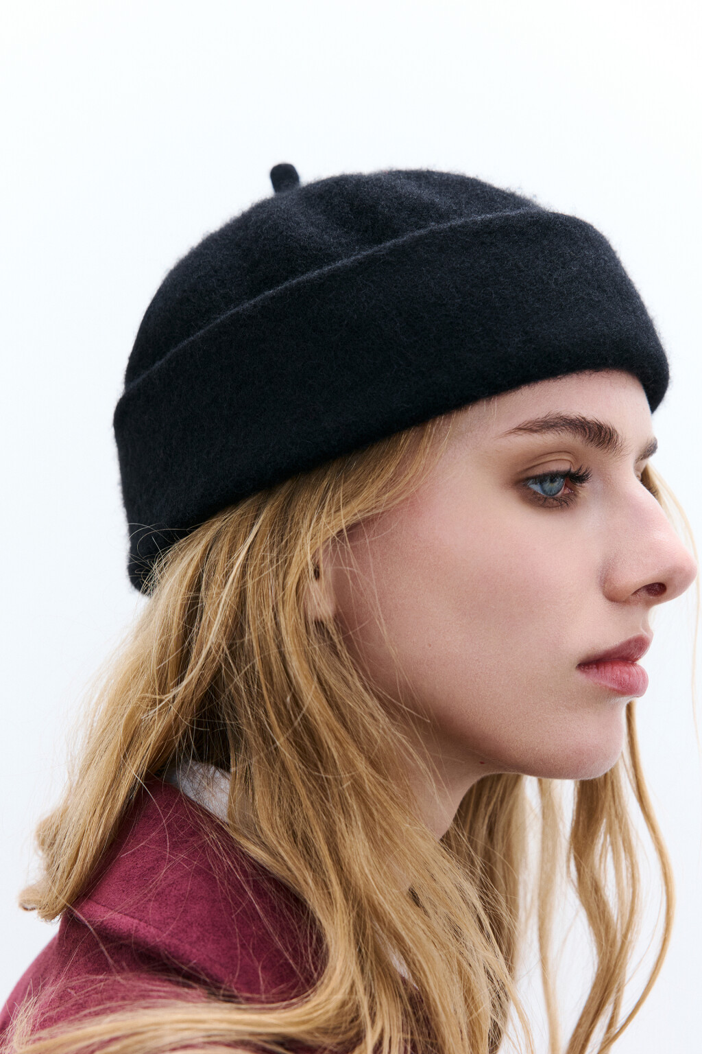 Берет круглый шерстяной - цвет черный - 2