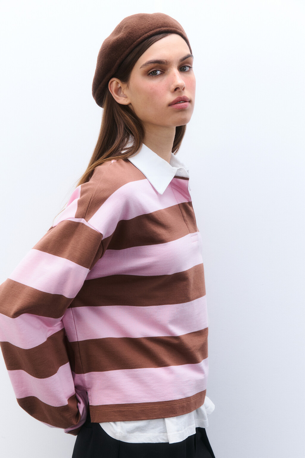 Берет-кепи из натуральной шерсти - цвет коричневый - 2