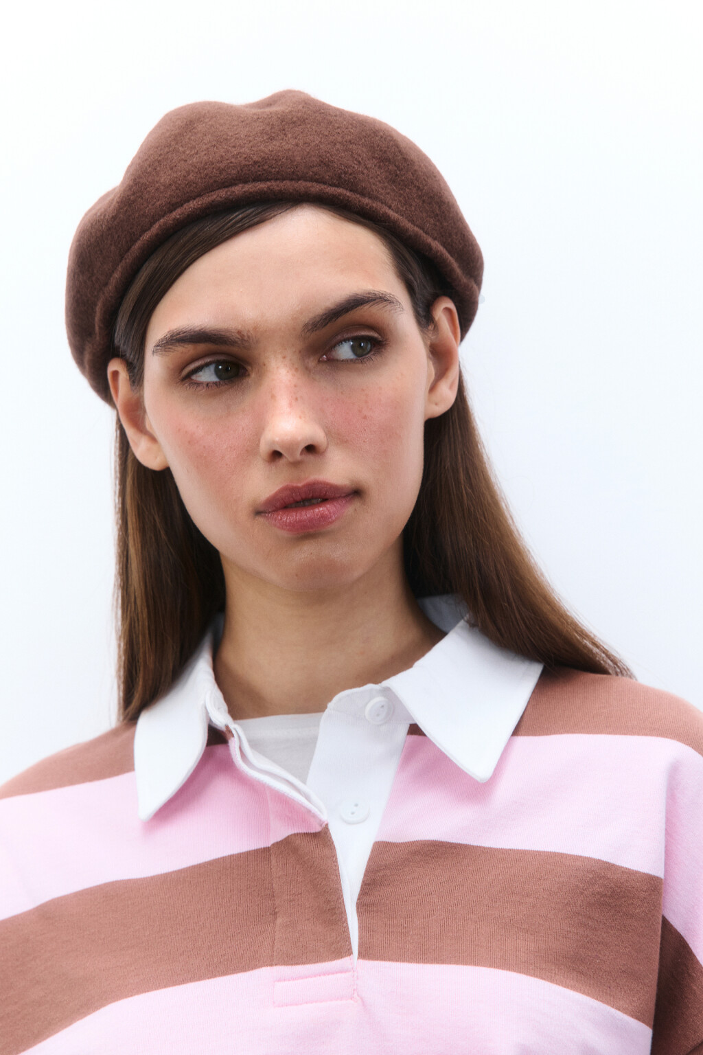 Берет-кепи из натуральной шерсти - цвет коричневый - 1