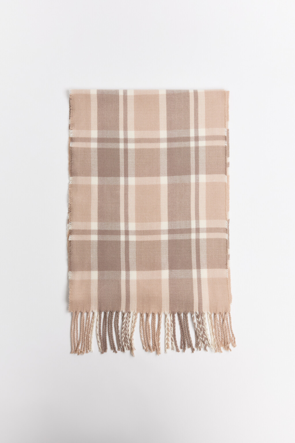 Шарф в клетку с бахромой - цвет бежевый - 1