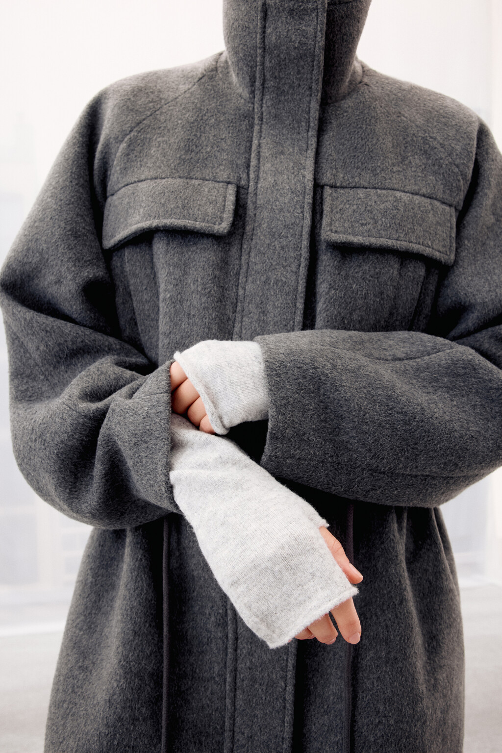 Митенки трикотажные с шерстью - цвет серый - 3