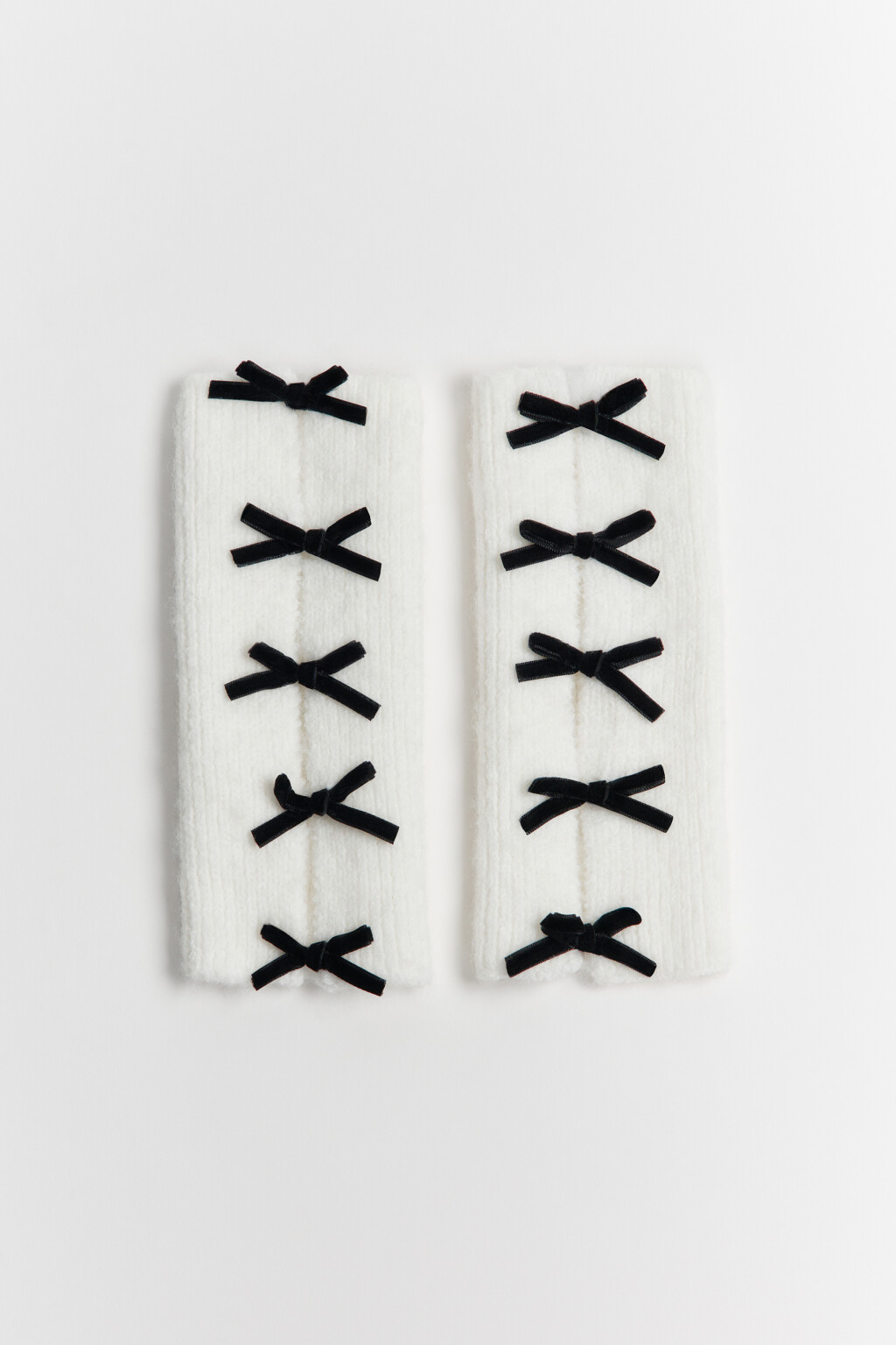 Митенки вязаные с бантиками - цвет молочный - 1