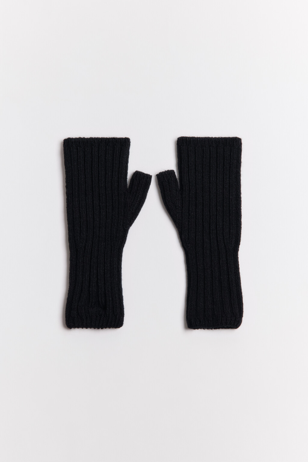 Митенки в рубчик с шерстью - цвет черный - 1