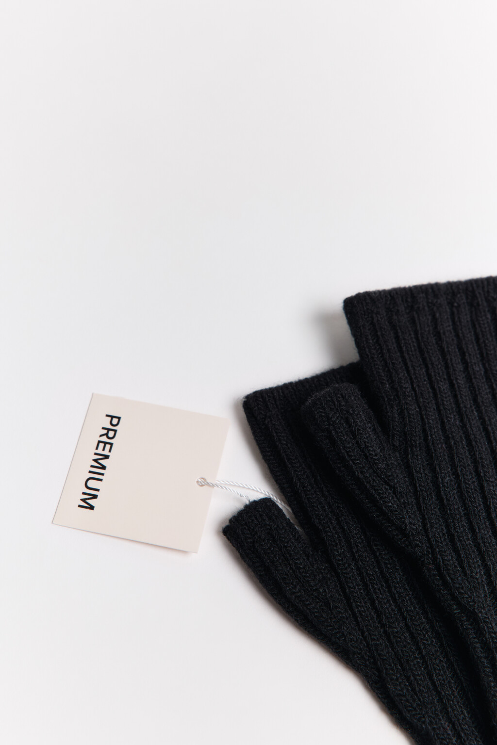 Митенки в рубчик с шерстью - цвет черный - 2