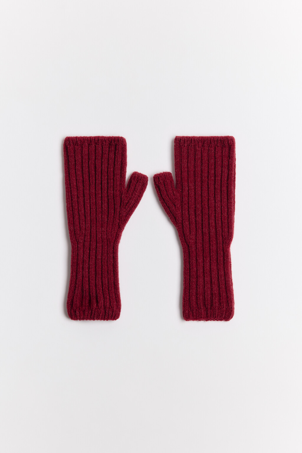 Митенки в рубчик с шерстью - цвет бордовый - 3