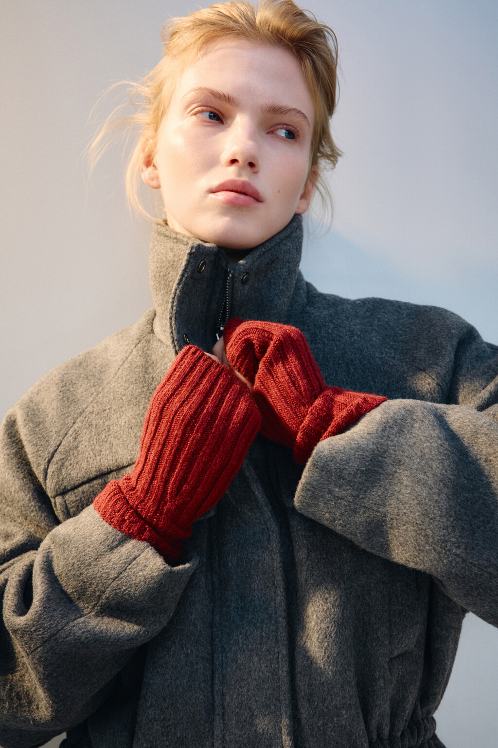 Митенки в рубчик с шерстью - цвет бордовый - 1