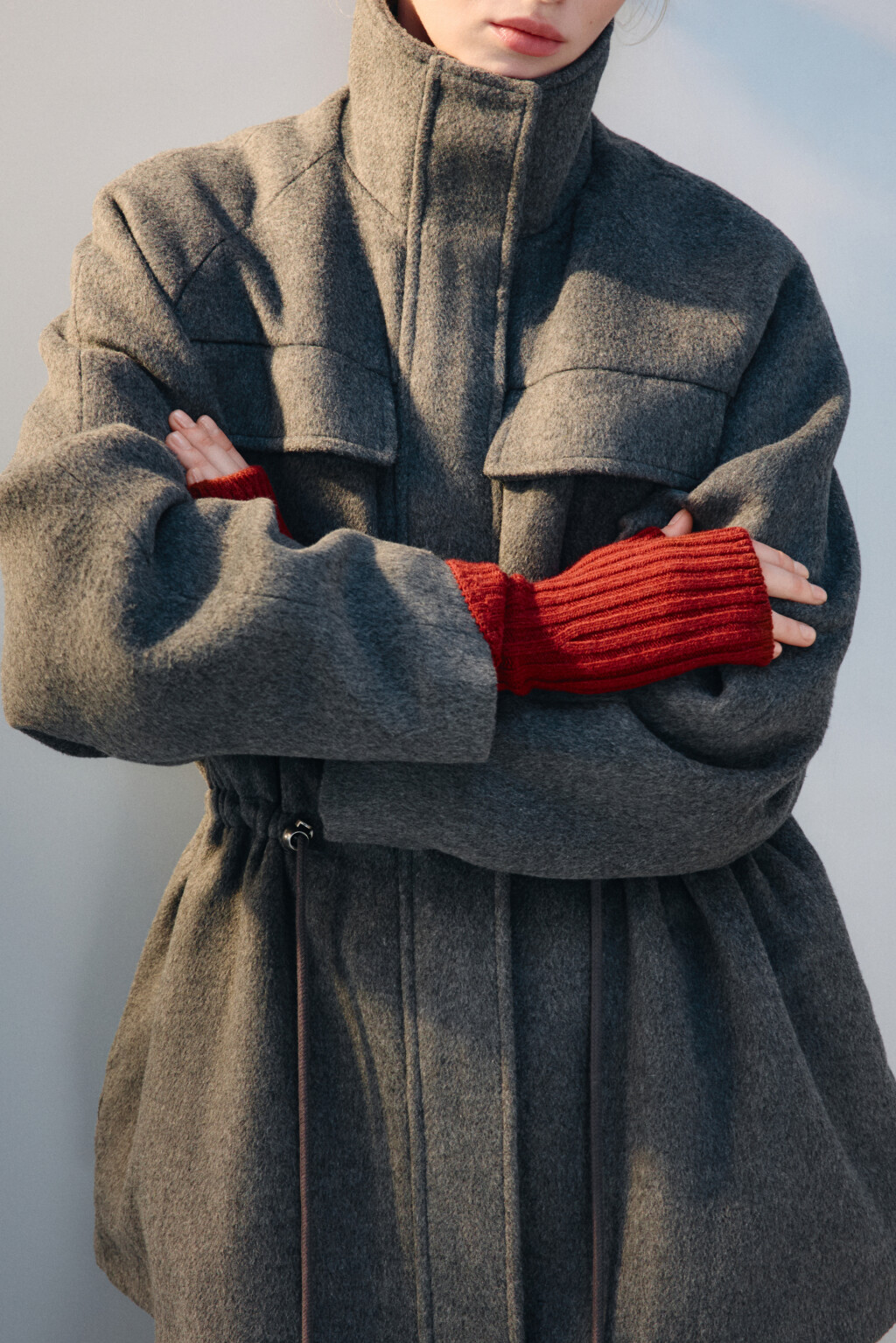 Митенки в рубчик с шерстью - цвет бордовый - 2